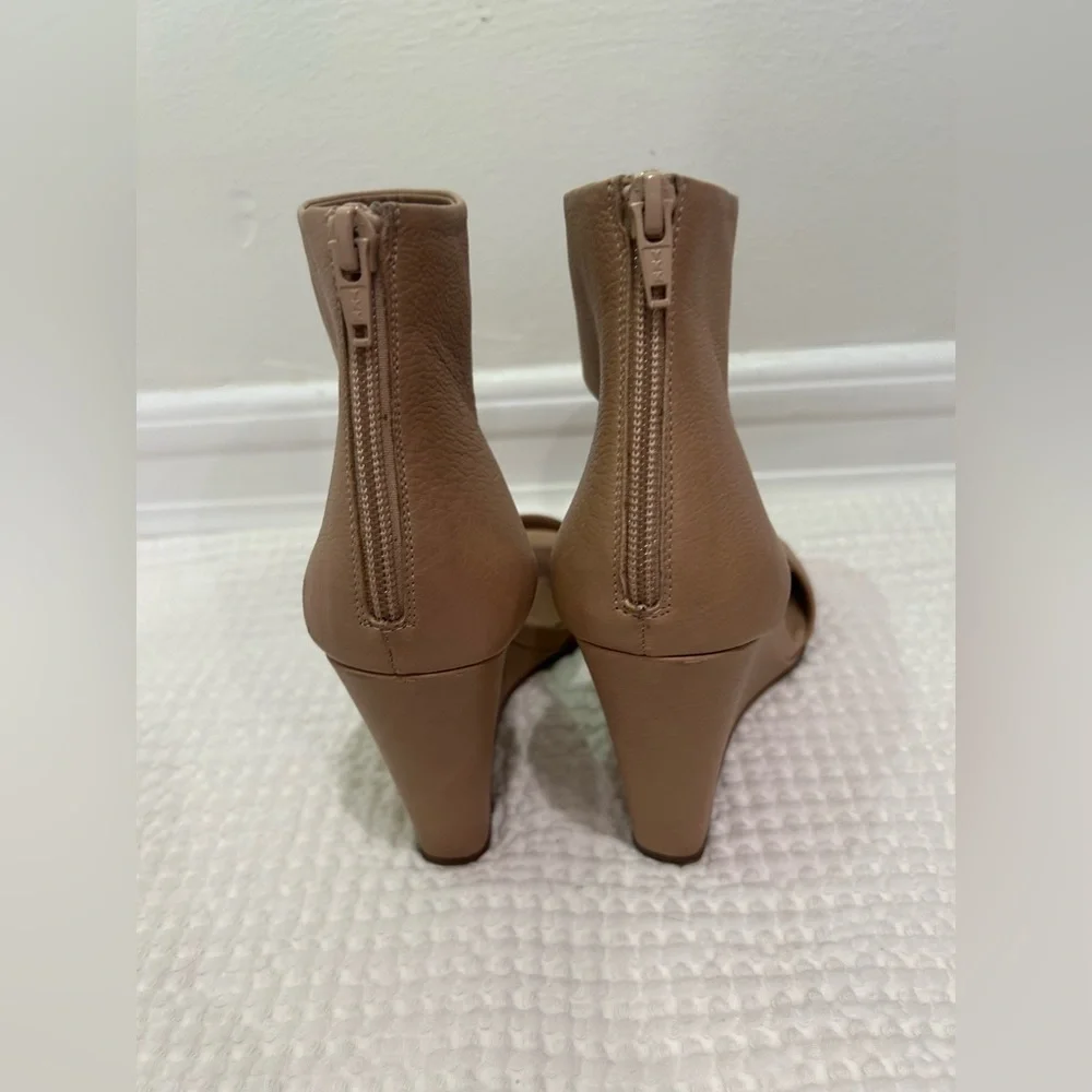 Vince Nude Tan Leather Ankle-Wrap Wedge Sandals